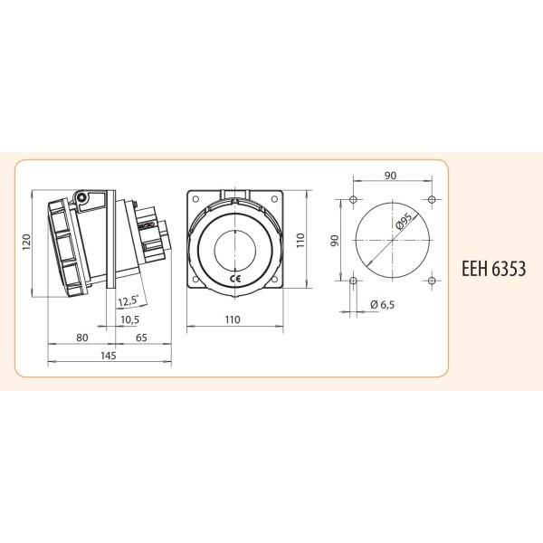 Встраиваемый силовой разъем ETI 004482089 EEH-6353 IP67 (63A 400V 3P+N+PE) - фото №1