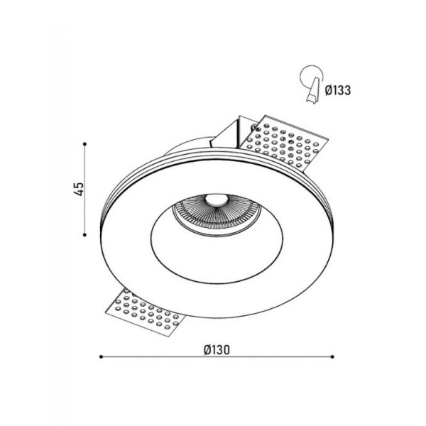 Гіпсовий точковий врізний світильник Kloodi KD-GIPS RD130 H45 GU10 1x10W IP20 Wh - фото №2