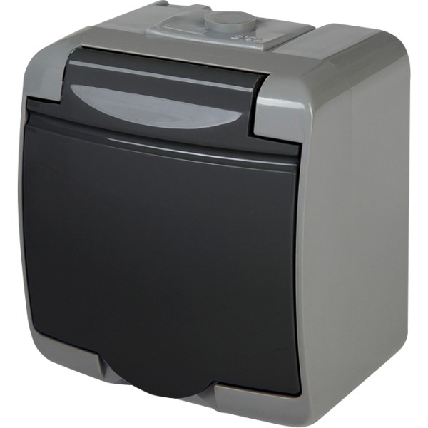 Розетка одноместная Eti Hermetics RHE-1s-SRG с з/к IP54 серая/графитовая крышка (4668106)