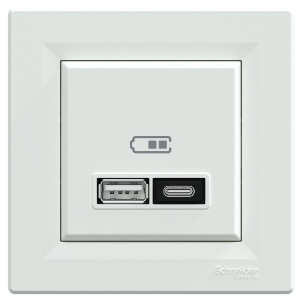 USB розетка Schneider Electric Asfora EPH2700521 тип A+C, 21Вт 3A белая - фото №1