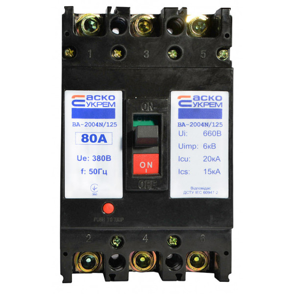Силовий автоматичний вимикач Аско-Укрем ВА-2004N/125 3р 80А (A0010040066) - фото №1