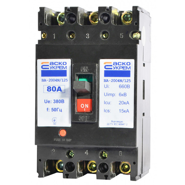 Силовий автоматичний вимикач Аско-Укрем ВА-2004N/125 3р 80А (A0010040066) - фото №2