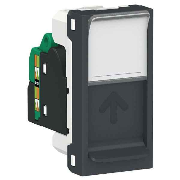 Одинарна комп'ютерна розетка Schneider Electric NU341054 RJ45 cat.5e UTP з полем для напису 1М (антрацит) - фото №1