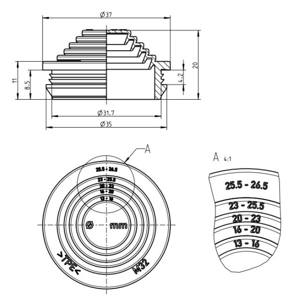 Втулка універсальна Spelsberg SNI M32 (ущільнення: 13-26,5 мм) - фото №1