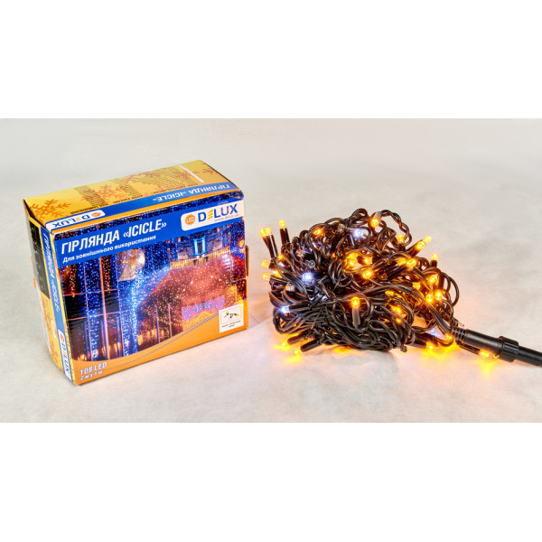 Вулична LED гірлянда Delux EN ICICLE 108LED (90015180) 2x1м 27 миготливих білих діодів IP44 чорний шнур - фото №1