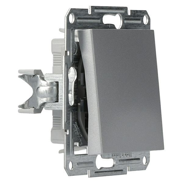 Выключатель 1-клавишный без рамки алюминий Asfora, EPH0100161 - фото №1