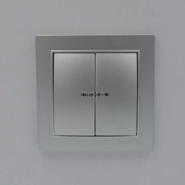 Вимикач Nilson Thor срібло 2кл з підсвіткою ( 27131004 ) - фото №1