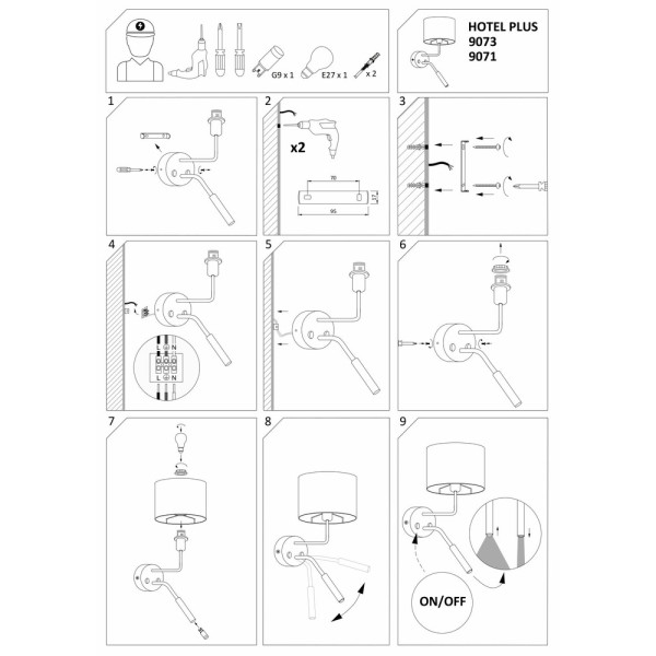 Бра, настінний світильник Nowodvorski 9073 Hotel Plus IP20 Wh - фото №2