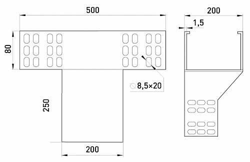 Вертикальный Т-отвод E.Next AG 20-8A 200х80мм - фото №1