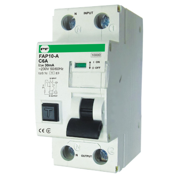Вимикач диференційного струму Promfactor FAP10-A C 6А/0,03A 2P (1P+N) 10кА (FAP10C06030A)