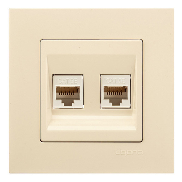 Розетка комп'ютерна подвійна (Cat 5e) Gunsan Eqona крем