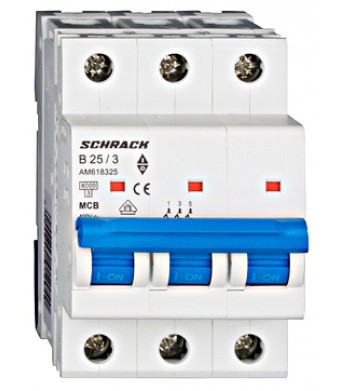 Автоматичний вимикач 25А 3P 6кА х-ка B, Schrack