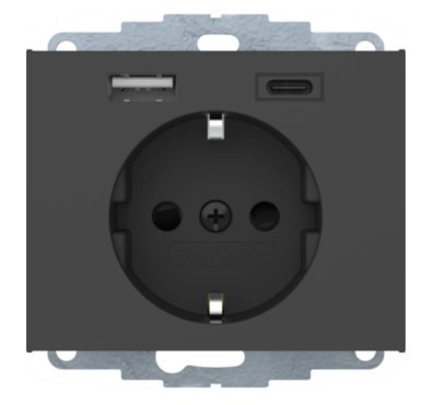 Розетка с з/к 16А/250В + 2хUSB A-С /3A Berker K.1 (антрацит)