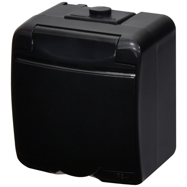 Розетка одноместная Eti Hermetics RHE-1s-BL с з/к IP54 черная/черная крышка (4668093)