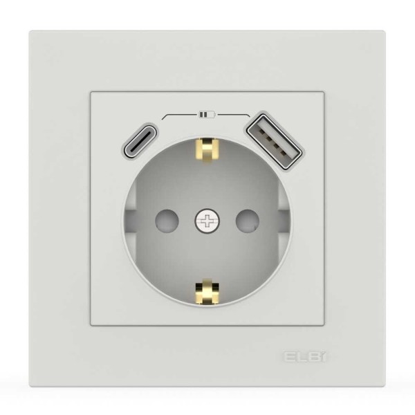 Розетка EL-BI VEGA белый мат 1-я с заземлением + 2USB (Type C+A) 2A ( 510-016200-334 )