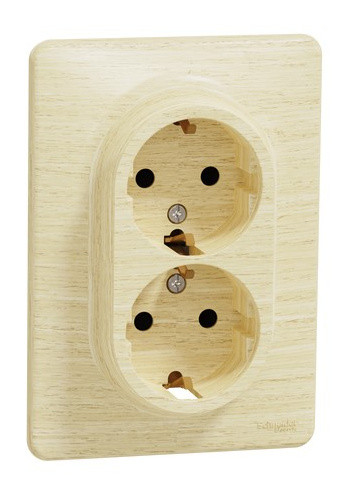 Двойная розетка Schneider Electric Sedna Elements с заземлением и шторками береза SDD380221