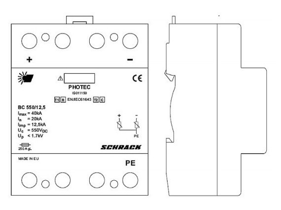 Разрядник для фотовольтаики Schrack IS011110 1000В DC 12,5kA класс I+II (B+C) - фото №1