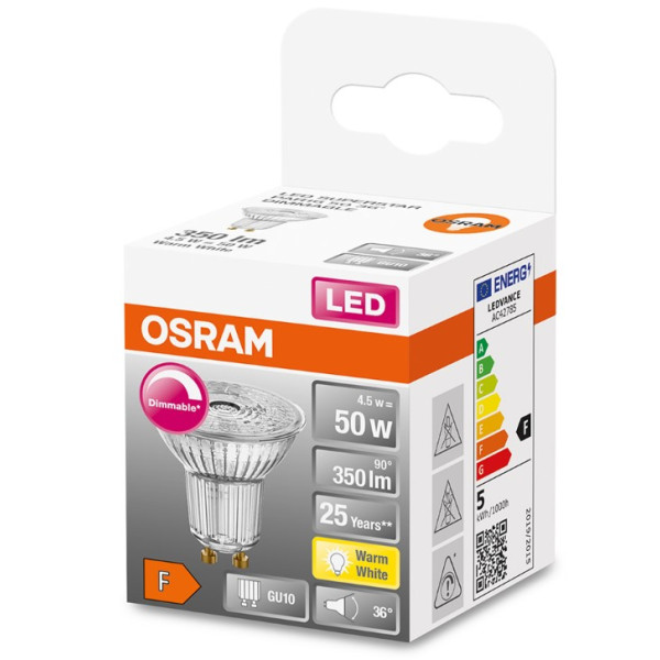 Світлодіодна лампа Osram LED PAR16 DIM 50 36 4,5Вт/927 GU10 6х1 - фото №1