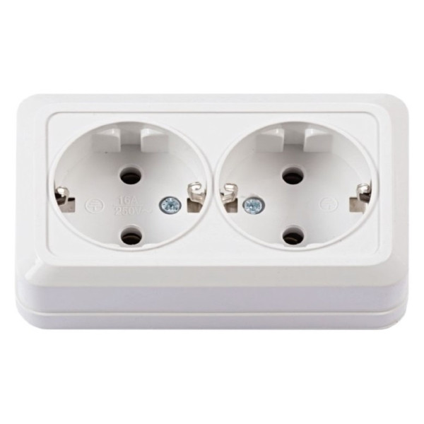 Двойная розетка TNSy Leon с заземлением IP20 белая (TNSy5000063)