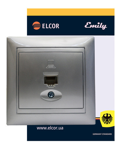 Комп'ютерна розетка Elcor Emily 9215 (211584) RJ45 Cat5e 125 МГц неекранована (сірий металік) - фото №1