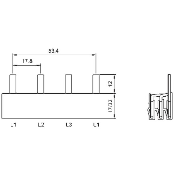 Сполучна шина триполюсна FTG KVK 700S на 12 модулів 10мм² (210x17,8мм² L-подібна) - фото №1