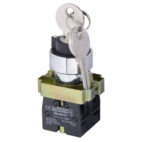 Кнопка поворотная 3-позиционная Аско-Укрем XB2-BG33 (I-0-II) с ключом(A0140010010)