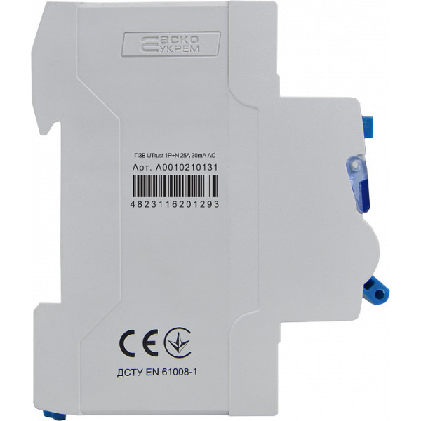 Пристрій захисного відключення Аско-Укрем UTrust 1P+N 25А 30мА АС (A0010210131) - фото №3