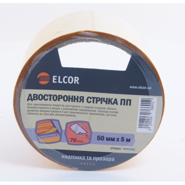 Двостороння стрічка Elcor 40206766 TRPP5005 на поліпропіленовій основі 50мм (5м) - фото №1