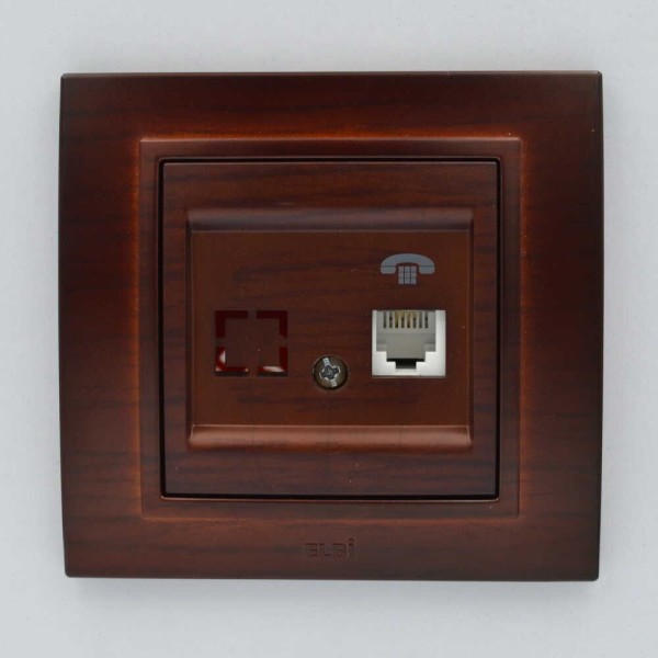Розетка ELBI ZENA Woodline красное дерево 1-я телефонная без рамки ( 609-012900-221 ) - фото №1