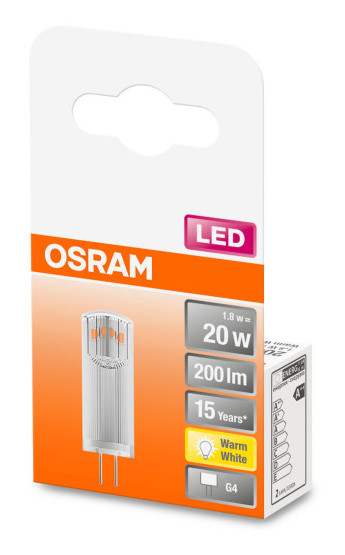 Светодиодная лампа Osram LED PIN20 CL 1,8W/827 12V G4 300° (4058075431966) - фото №1