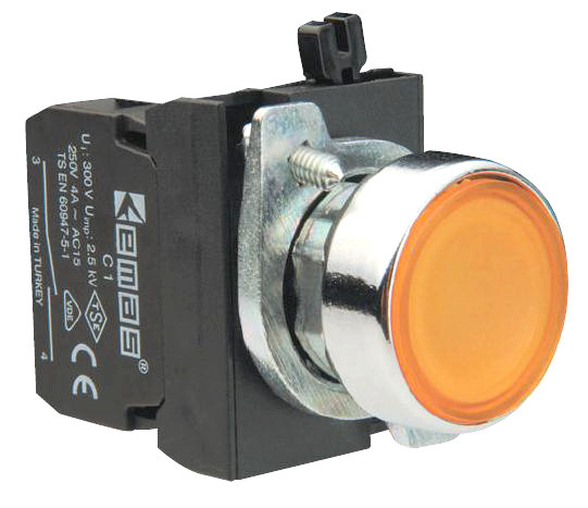 Нажимная кнопка EMAS CM100DS (1НО) желтая