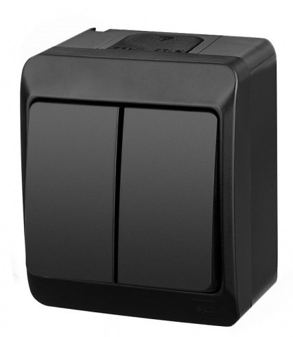 Вимикач накладний 2-клавішний чорний Elektro-Plast Hermes IP44, 0332-09