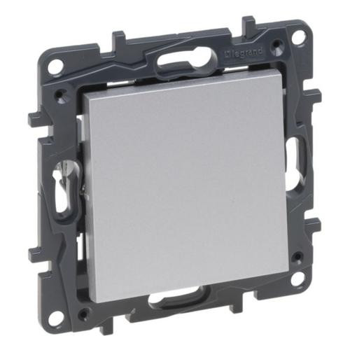 Выключатель одноклавишный кнопочный Legrand Niloe Step 6А зажимной механизм алюминий (863309)