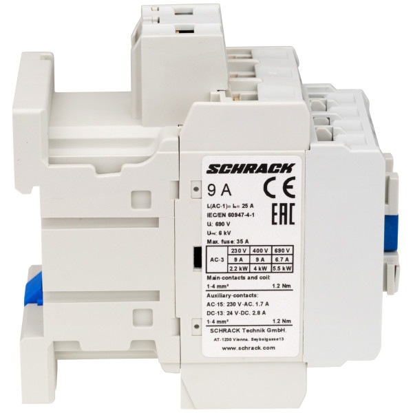 Контактор Schrack LZDC09B3 Cubico Classic 230В AC 1НО+1НЗ 4кВт 9А 3Р - фото №1