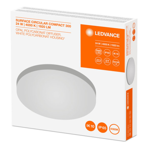 Вологозахищений світильник Osram SF Compact IK10 300 IP65 WT 24Вт 4000К (4058075062221) - фото №1
