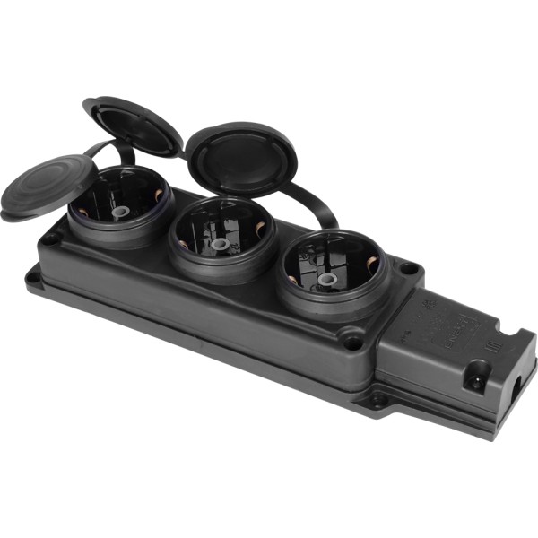 Каучукова потрійна колодка E.Next e.socket.rubber.029.3.16 16А із заземленням та захисною кришкою (s9100027) - фото №1