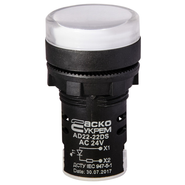 Сигнальна арматура Аско-Укрем AD22-22DS 24В AC/DC біла (A0140030037) - фото №1