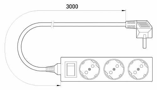 Подовжувач E.Next e.es.3.3.z.s.b 3 гнізда 3м з вимикачем (s042007) - фото №1