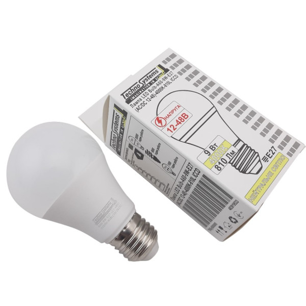 Светодиодная лампа TNSy LED Bulb-A60-9W-E27-(AC/DC 12-48V)-4000K-810L ICCD (TNSy5000085) - фото №1