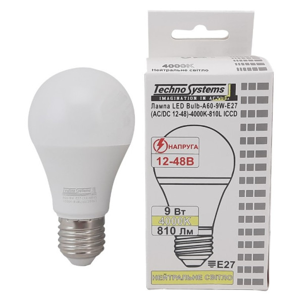 Светодиодная лампа TNSy LED Bulb-A60-9W-E27-(AC/DC 12-48V)-4000K-810L ICCD (TNSy5000085) - фото №4