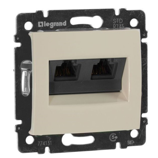 Механизм розетки компьютерной 2xRJ-45 UTP Cat.5e Valena без захватов слоновая кость