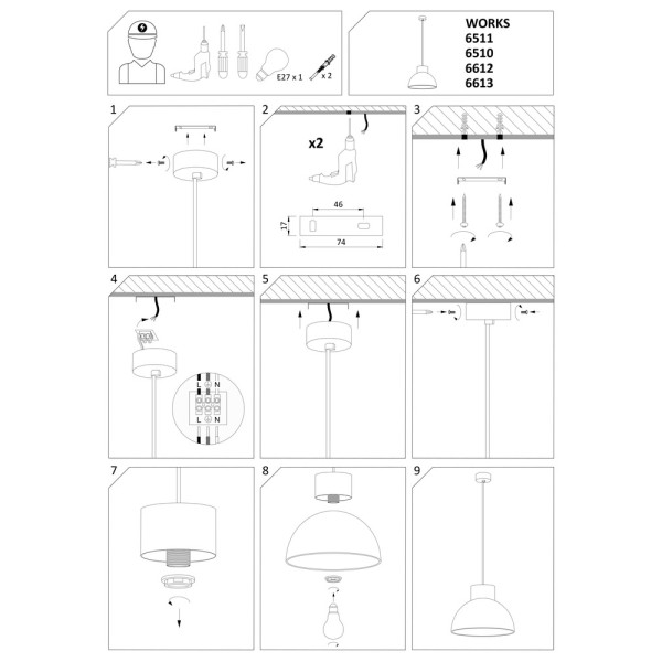 Подвесной светильник, люстра Nowodvorski 6612 Works E27 1x25W IP20 белый - фото №4