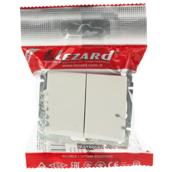 Двойной выключатель Lezard Rain (703-0288-101) (белый) - фото №3