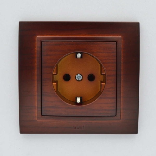 Розетка ELBI ZENA Woodline червоне дерево 1-на з заземленням без рамки ( 609-012900-217 ) - фото №1