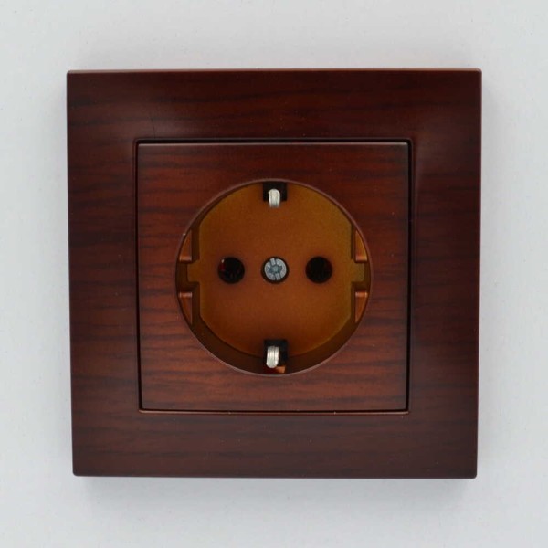 Розетка ELBI ZENA Woodline червоне дерево 1-на з заземленням без рамки ( 609-012900-217 ) - фото №5