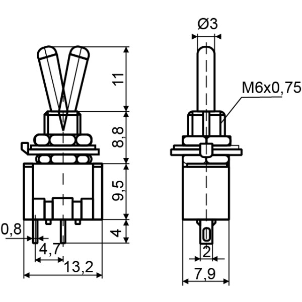 Тумблер Аско-Укрем MTS-101 ON-OFF з фіксацією (A0140060010) - фото №2