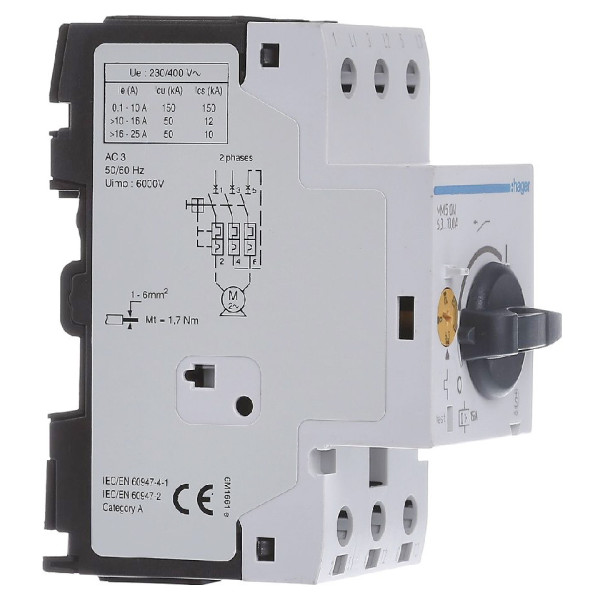 Автомат для захисту двигуна 6,3-10,0 А, 2,5 м Hager - фото №1
