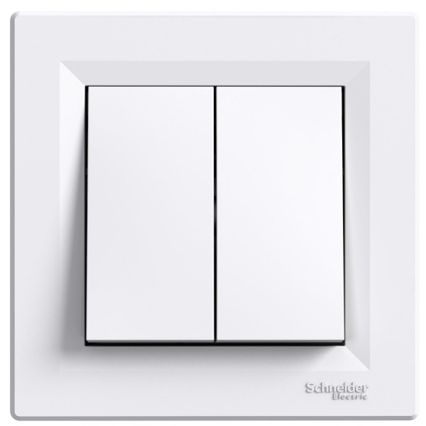 Выключатель кнопочный 2-клавишный белый Asfora, EPH1100121