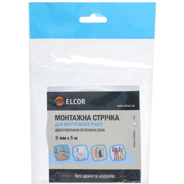 Вспененная двусторонняя лента Elcor 40206784 TRIXPE95 для внутренних работ 9мм (5м) белая - фото №1