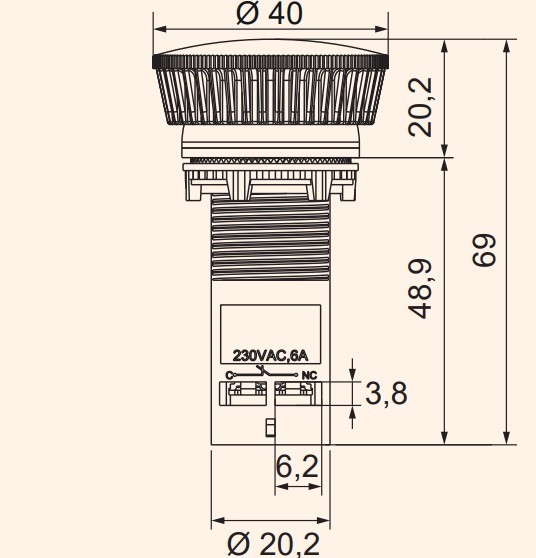 Кнопка моноблочна грибок ETI 004771483 ECM-T01-R (відключення поворотом 1NC червона) - фото №1